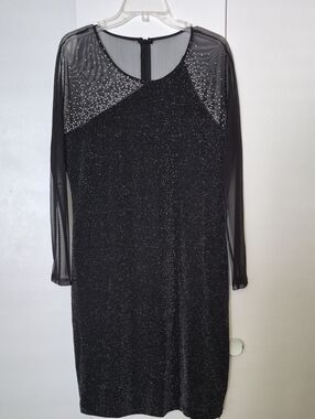 Calvin Klein Black Sparkle Mesh Long-Sleeve Dress